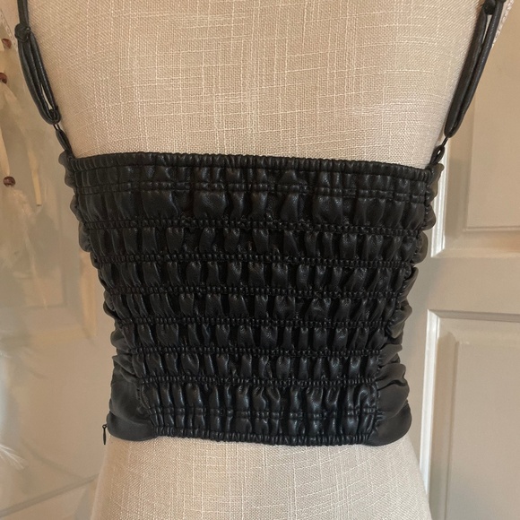 WAYF Black Talia Rodeo Drive Faux Leather Ruched Cami Crop Top – Size S - Picture 7 of 16